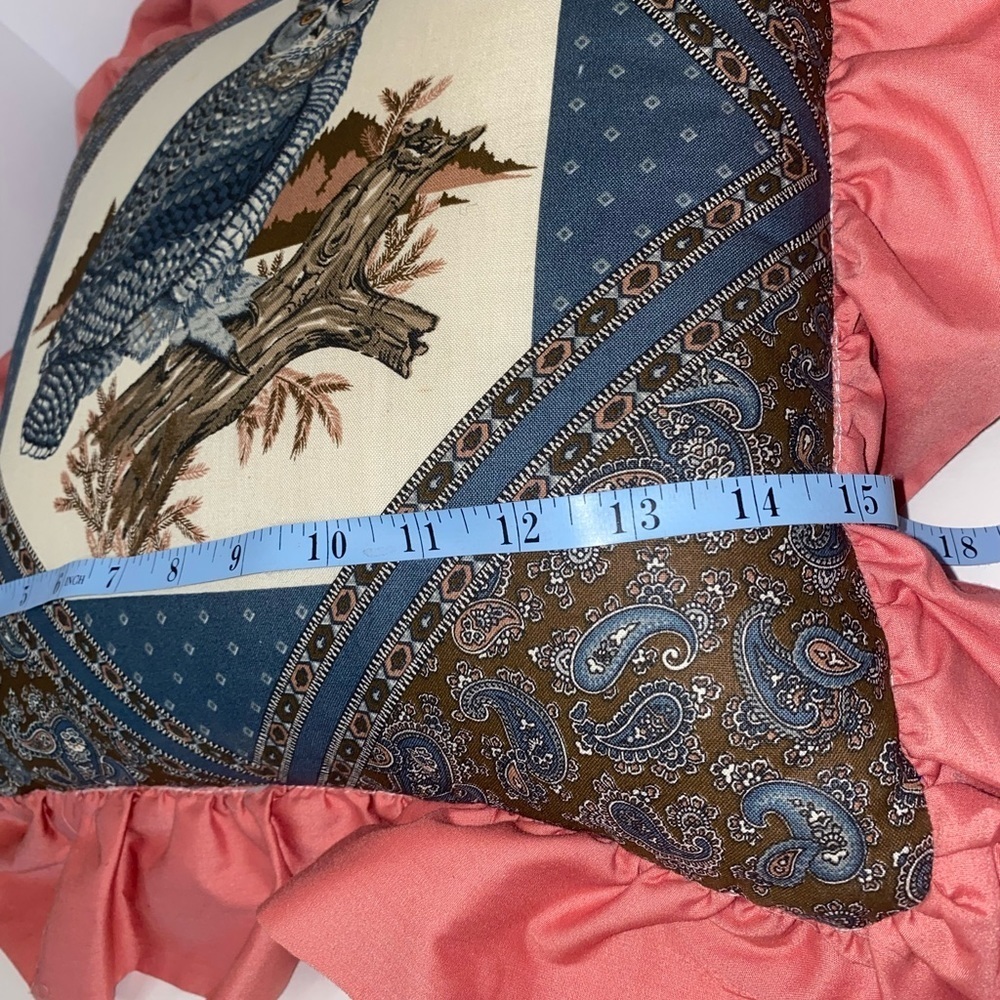 Vintage 3D Bird ~ Owl Design throw pillows 15” x 14” Country Decor Mauve & Blue - Picture 8 of 9